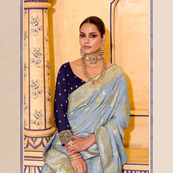 Elegant Pink Saree with Silver Embroidery - Picture 9 of 16